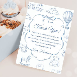 Toile de Jouy Blue Bow Baby shower Dank u kaart