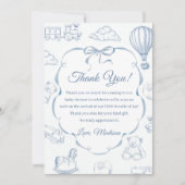 Toile de Jouy Blue Bow Baby shower Dank u kaart (Voorkant)