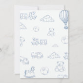 Toile De Jouy Blue Bow Baby Shower Party Kaart (Achterkant)