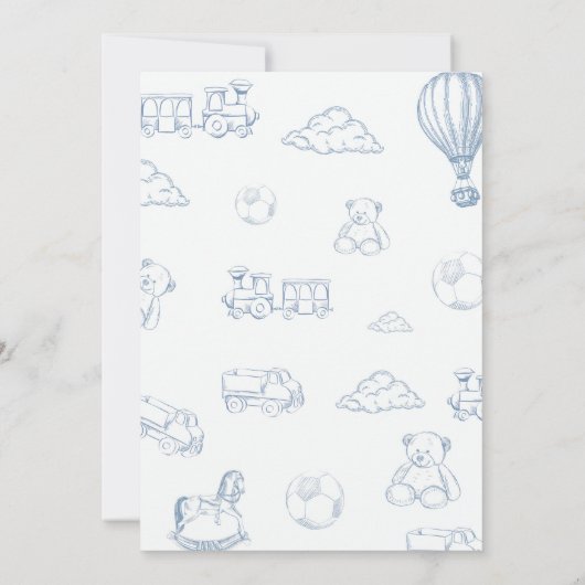 Toile De Jouy Blue Bow Baby Shower Party Kaart (Achterkant)