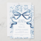Toile de Jouy Blue Bow Baby shower Uitnodiging (Voorkant)