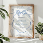 Toile de Jouy Blue Bow Baby shower Welkomstbord Poster