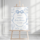 Toile de Jouy Blue Bow Baby shower Welkomstbord Poster
