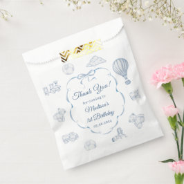 Toile De Jouy Blue Bow Birthday Party Bedankzakje