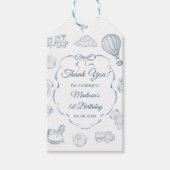 Toile De Jouy Blue Bow Birthday Party Cadeaulabel (Voorkant)
