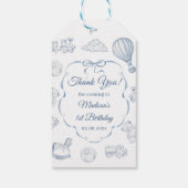 Toile De Jouy Blue Bow Birthday Party Cadeaulabel (Achterkant)