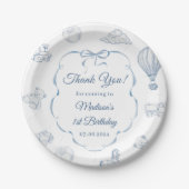 Toile De Jouy Blue Bow Birthday Party Papieren Bordje (Voorkant)