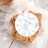 Toile De Jouy Blue Bow Birthday Party  Ronde Sticker