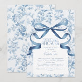 Toile de Jouy Blue Bow Bruids Douche Uitnodiging (Voorkant / Achterkant)