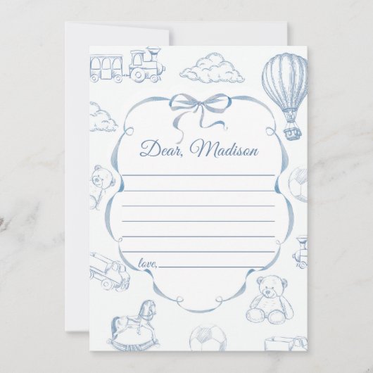 Toile De Jouy Blue Bow Capsule Note Message Card Kaart (Voorkant)