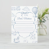 Toile De Jouy Blue Bow Capsule Note Message Card Kaart (Staand voorkant)