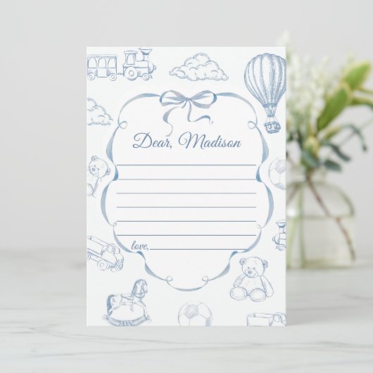 Toile De Jouy Blue Bow Capsule Note Message Card Kaart (Staand voorkant)
