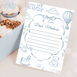 Toile De Jouy Blue Bow Capsule Note Message Card Kaart