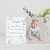 Toile de Jouy Blue Bow Capsule Opmerking Bericht K Kaart (Staand voorkant)