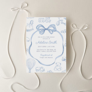 Toile de Jouy Blue Bow Chinoiserie Boy Baby shower Kaart
