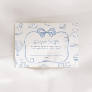 Toile de Jouy Blue Bow Chinoiserie Luier Raffle Informatiekaartje