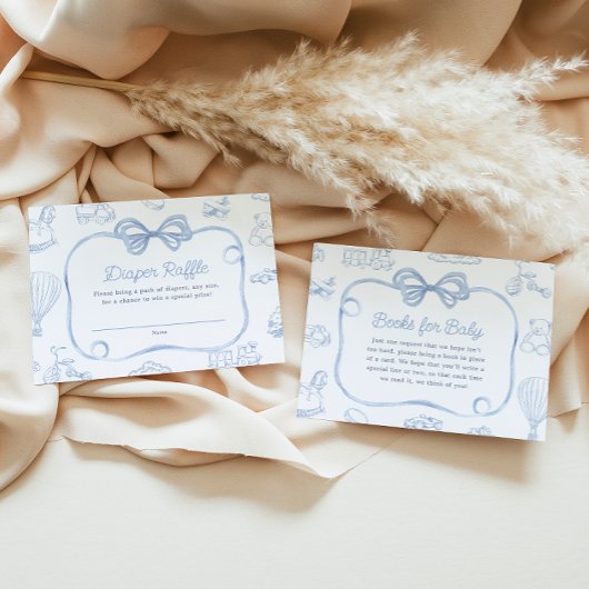 Toile de Jouy Blue Bow Chinoiserie Luier Raffle Informatiekaartje