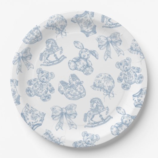 Toile de Jouy Blue Bow Paper Bord (Voorkant)