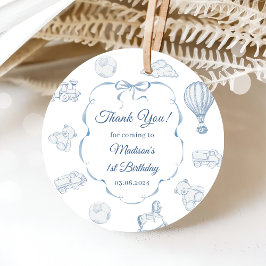 Toile de Jouy Blue Bow verjaardagsfeestje Bedankjes Labels