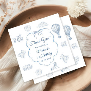 Toile de Jouy Blue Bow verjaardagsfeestje Servet