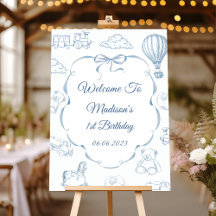Toile de Jouy Blue Bow Verjaardagsfeestje Welkom T