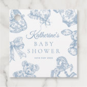 Toile de Jouy Blue Boy Baby shower Bedankjes Labels (Voorkant)