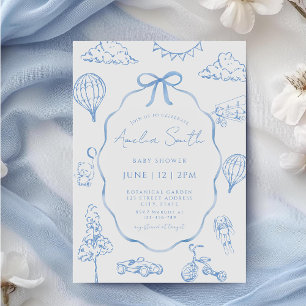 Toile De Jouy Blue Boy Baby shower Kaart