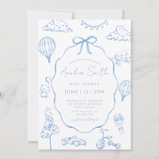 Toile De Jouy Blue Boy Baby shower Kaart (Voorkant)
