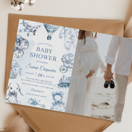 Toile De Jouy Blue Boy Baby shower Party Foto Kaart