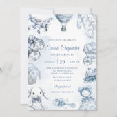 Toile De Jouy Blue Boy Baby Shower Party Kaart (Voorkant)
