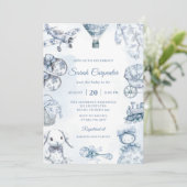 Toile De Jouy Blue Boy Baby Shower Party Kaart (Staand voorkant)