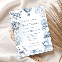 Toile De Jouy Blue Boy Baby Shower Party Kaart