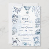 Toile De Jouy Blue Boy Baby shower Party Kaart (Voorkant)