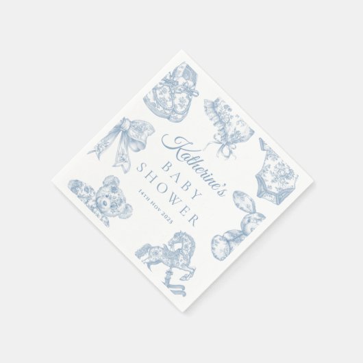 Toile de Jouy Blue Boy Baby shower Servet (Hoek)