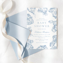 Toile de Jouy Blue Boy Baby shower Uitnodiging