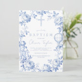 Toile De Jouy Blue  Boy Baptism Kaart (Staand voorkant)