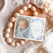 Toile De Jouy Blue Boy Baptism Thank You Card Bedankkaart