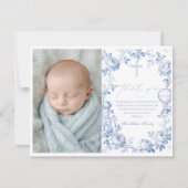 Toile De Jouy Blue Boy Baptism Thank You Card Bedankkaart (Voorkant)