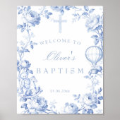 Toile De Jouy Blue Boy Baptism Welcome Poster (Voorkant)