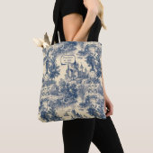 Toile de Jouy Blue Castle op oud ivoor Tote Bag (Dichtbij)