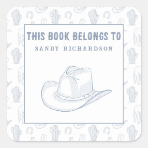 Toile de Jouy Blue Cowboy - Boekplaat Vierkante Sticker