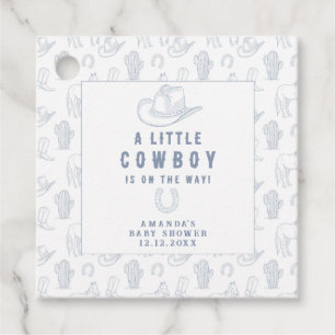 Toile de Jouy Blue Cowboy Western Baby shower Bedankjes Labels