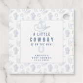 Toile de Jouy Blue Cowboy Western Baby shower Bedankjes Labels (Achterkant)