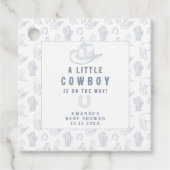 Toile de Jouy Blue Cowboy Western Baby shower Bedankjes Labels (Voorkant)