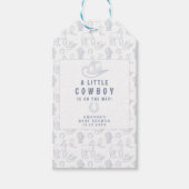 Toile de Jouy Blue Cowboy Western Baby shower Cadeaulabel (Voorkant)
