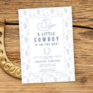 Toile de Jouy Blue Cowboy Western Baby shower Kaart