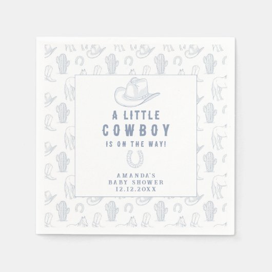Toile de Jouy Blue Cowboy Western Baby shower Servet (Voorkant)