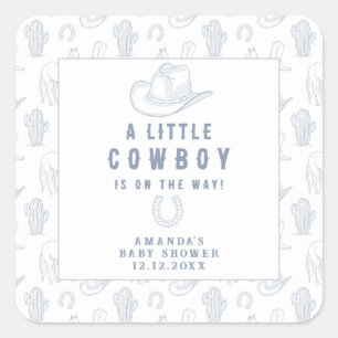Toile de Jouy Blue Cowboy Western Baby shower Vierkante Sticker