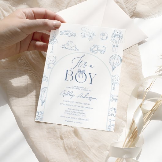 Toile De Jouy Blue Nursery Boy Baby shower Kaart