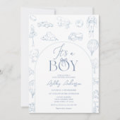 Toile De Jouy Blue Nursery Boy Baby shower Kaart (Voorkant)